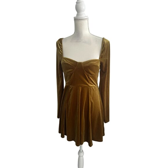 F21 Gold Velvet Long Sleeve Dress Size Small - Picture 4 of 6